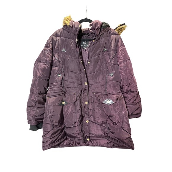 Rocawear Puffer Coat Womens 1X Faux Fur Hooded Purple Winter Warm Quilted - Picture 1 of 7